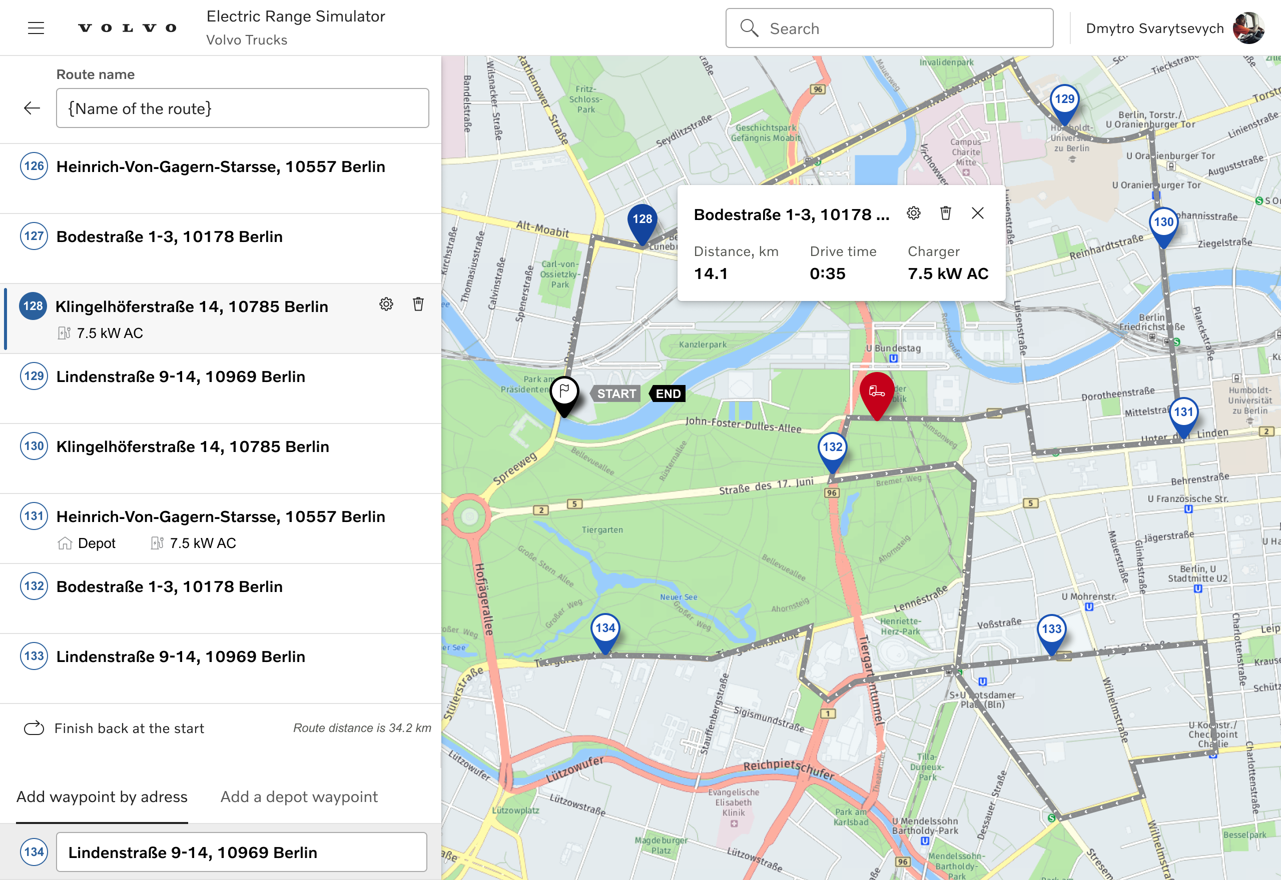 Volvo electric range route planner