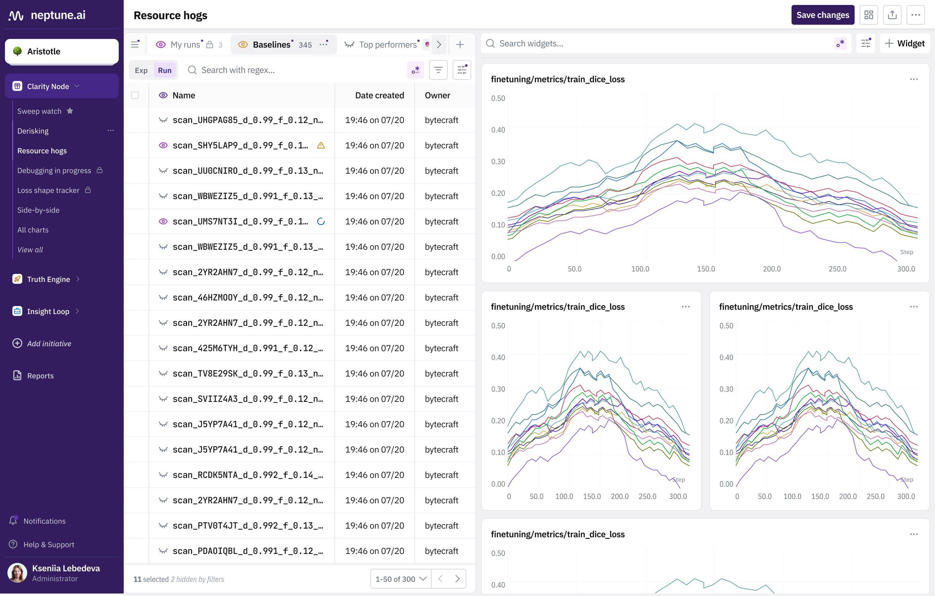 Neptune experiment tracker dashboard